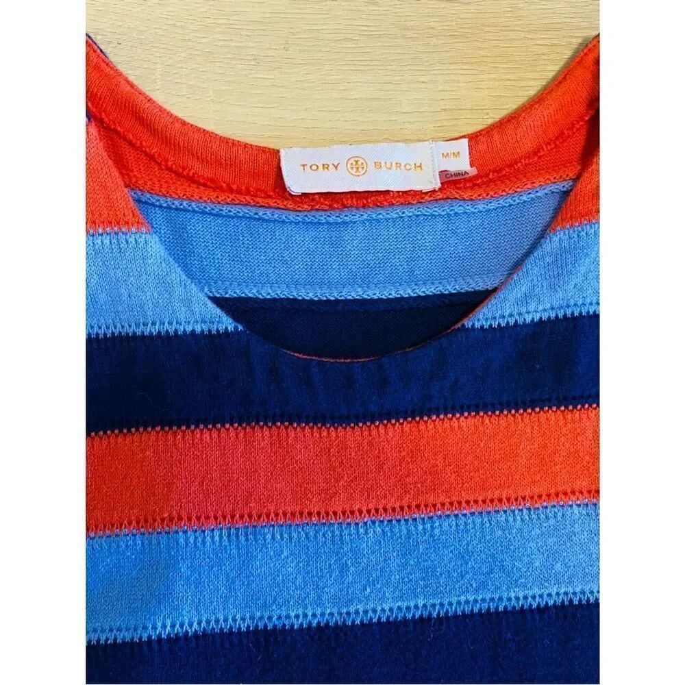🛍️ Tory Burch Striped Knit Tank Dress in Coral, Light Blue & Navy. Size Medium. - Picture 12 of 14